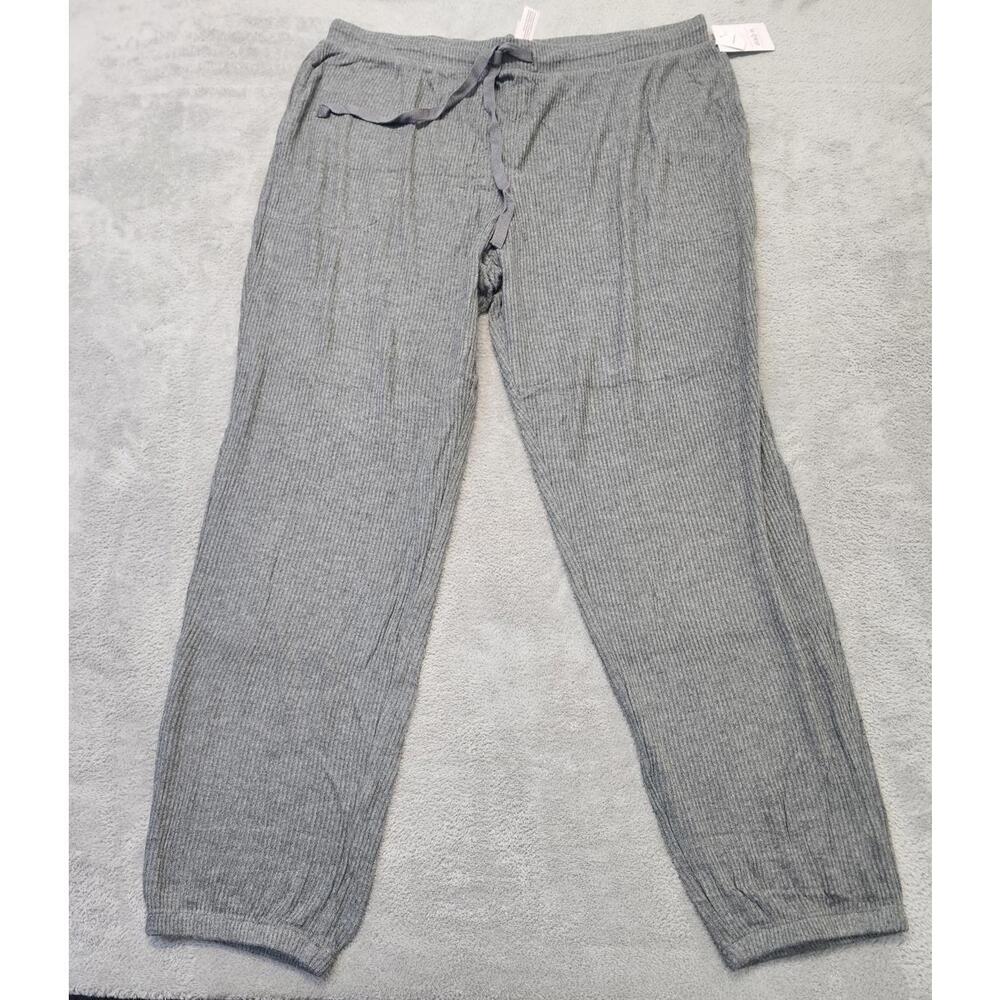 New Womens Soft Gray Ribbed Jogger Lounge Pants W/ Pockets Size X-Large